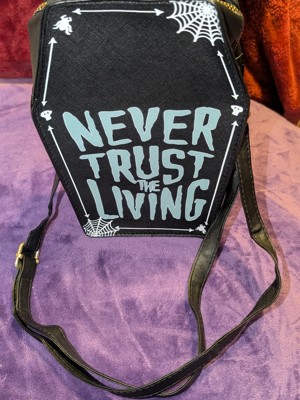 Brand New Coffin Shaped Gothic Crossbody Purse - Never Trust The Living Bag